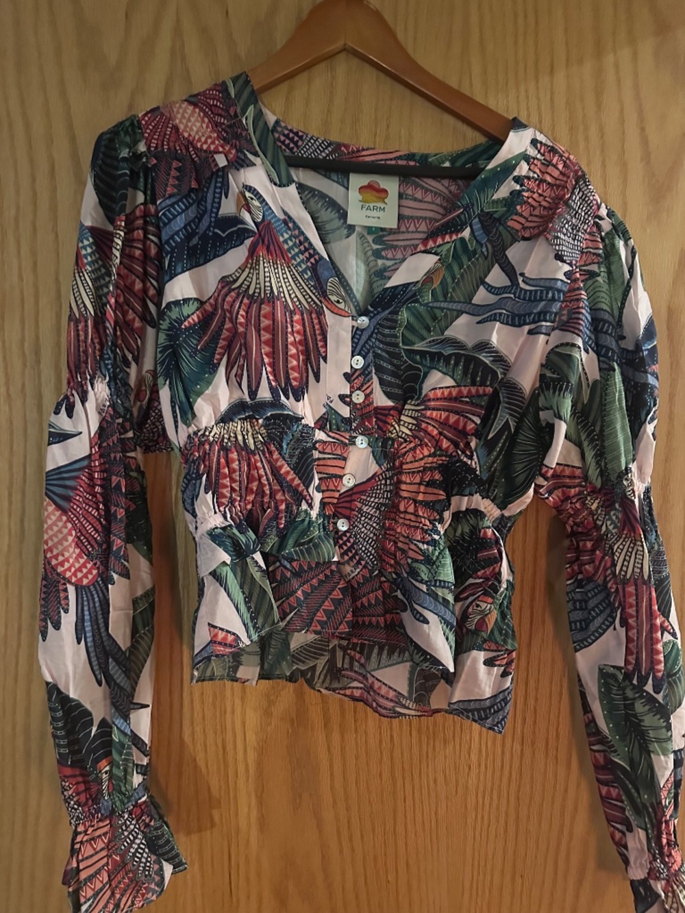 Farm Rio Pink Macaw Flight Blouse